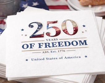 Servilletas 250 años de libertad, decoración patriótica para fiestas de EE. UU., suministros para mesas de celebración del aniversario de 1776