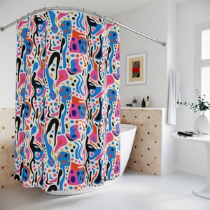 Retro Abstract Shower Curtain, Cute Shower Curtain, Abstract Shower Curtain, Artsy Shower Curtain