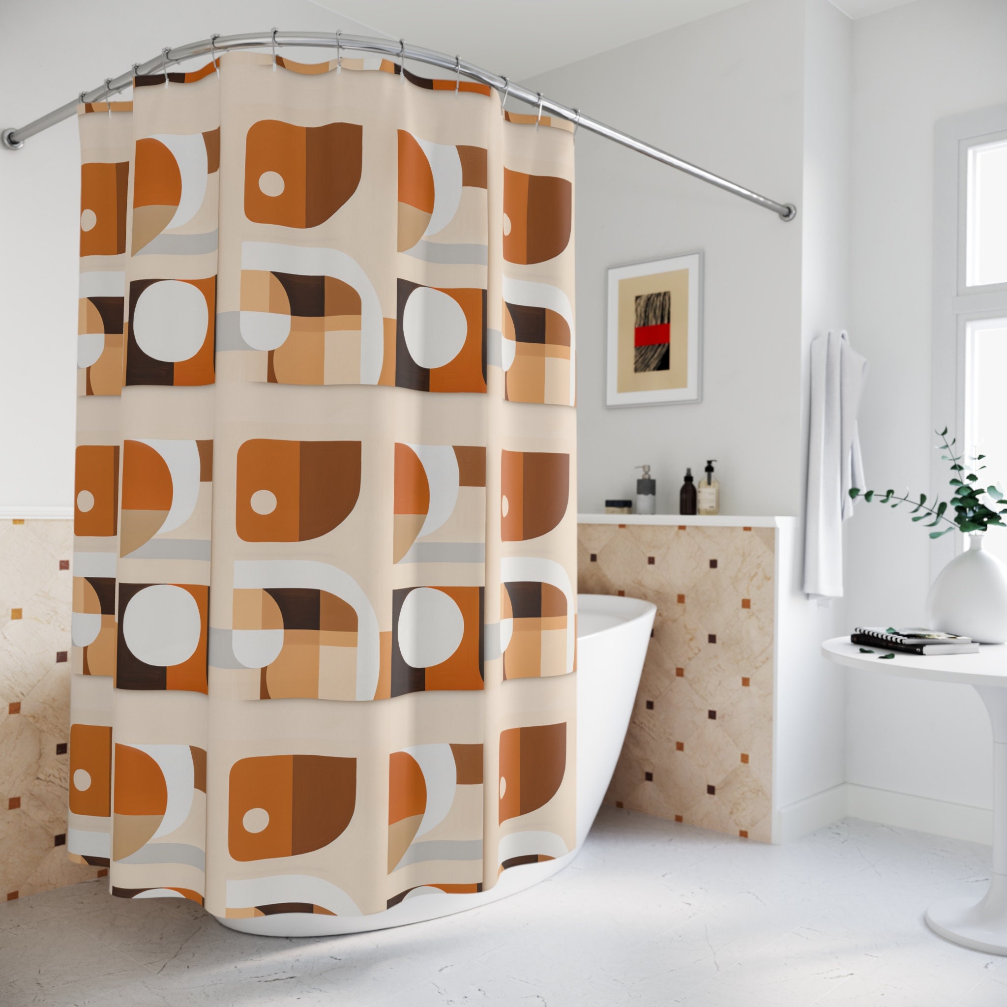 Mid-century Modern Shower Curtain, Cute Shower Curtain, Retro Shower