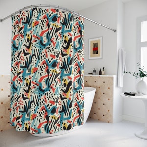 Retro Abstract Shower Curtain, Cute Shower Curtain, Retro Shower Curtain, Abstract Shower Curtain, Artsy Shower Curtain