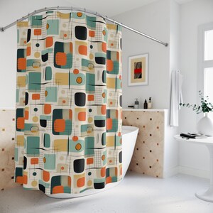 Retro Shower Curtain, Cute Shower Curtain, Retro Abstract Shower Curtain, Abstract Shower Curtain, Artsy Shower Curtain