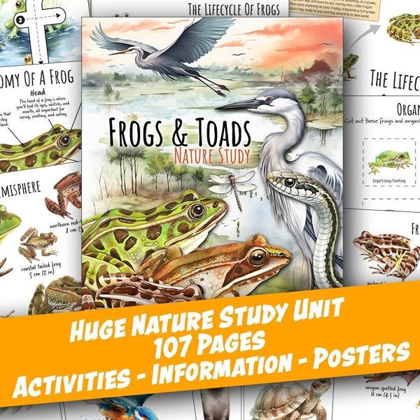 FROG and TOAD Nature Unit, HUGE Printables Collection, Life Cycle, Anatomy, Science, Worksheets, Homeschool, Montessori, Download