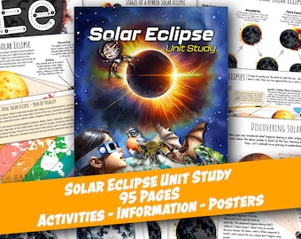 SOLAR ECLIPSE Unit Study, Printables, Eclipse Stages, Posters, Eclipse Animals, Science, Worksheets, Homeschool, Montessori, Download