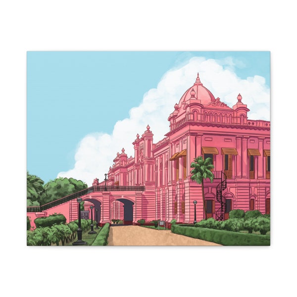 Ahsan Manzil Elegance Canvas Wall Art - Old Dhaka, Indo-Saracenic Architecture,  Majestic Facade, Cultural Appreciation, Dhaka's Landmarks