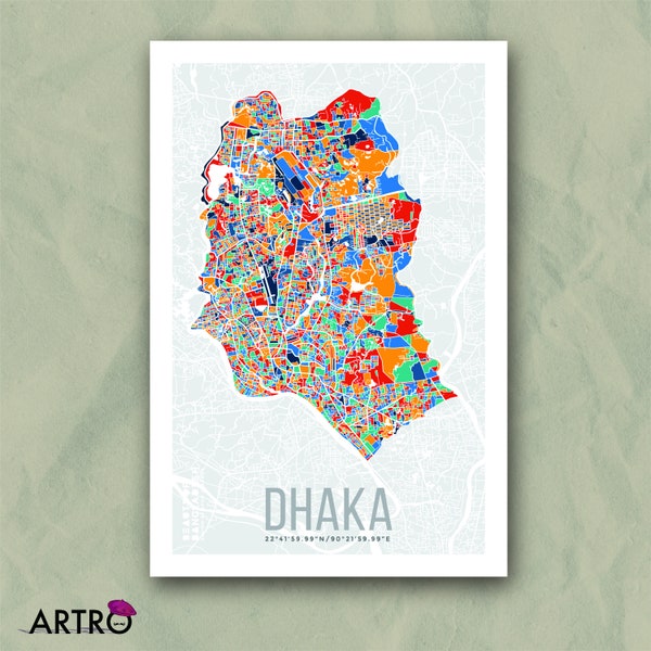 Bangladesh City Map Poster - Dhaka, Mymensingh, Sylhet, Chattogram, Khulna, Rajshahi, Barisal | Bangladeshi Wall Art | Modern Wall Decor
