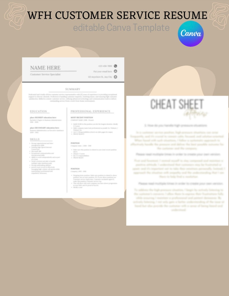 Work From Home Resume + Cheat Sheet - Etsy