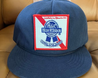 Originele Pabst Blue Ribbon-hoed | Marineblauwe vintage snapback met touw