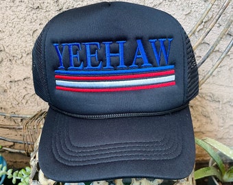 Yeehaw-vrachtwagenpet met geborduurd touw | Vintage rood-wit-blauwe klassieke mesh-snapback | Cadeau van Amerikaanse makelij voor hem | Vadercadeaus