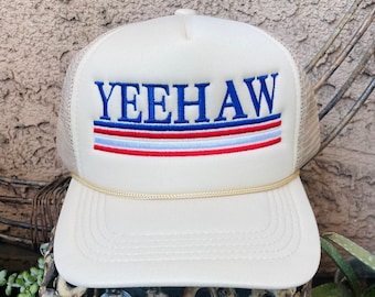 Yeehaw-vrachtwagenpet met geborduurd touw | Vintage rood-wit-blauwe klassieke mesh-snapback | Amerika cadeau voor hem | Cadeau voor papa