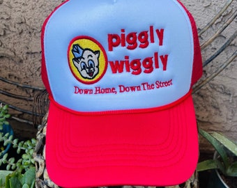 Originele Piggly Wiggly geborduurde truckerpet | Vintage klassieke snapback | Schattige hoeden | Aangepast cadeau voor haar | Retro cowboystrandhoed