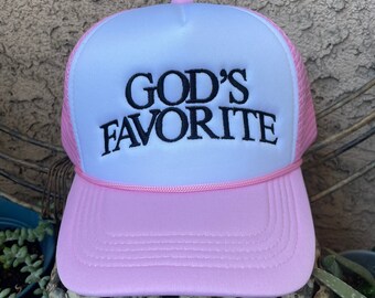 Gods favoriete geborduurde touwtruckerpet | Vintage roze mesh-snapback | Leuk cadeau voor haar
