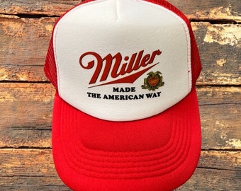 Beperkte originele rode Miller-truckerpet | Vintage klassieke mesh-snapback | Cadeau voor hem | Cadeau voor haar