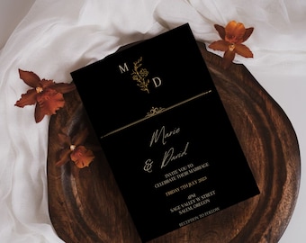 Black Minimalist Wedding Invitation Template: Gothic Design (Digital Download)