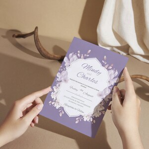 Purple Floral Wedding Invitation, Wedding Invitation Template, Editable Design, Canva, Floral Wedding, Purple