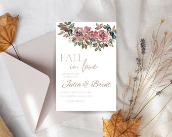 Autumn Floral Wedding Invitation: Editable DIY Template (CANVA)