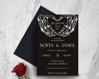 Halloween Wedding Invitation Template, Gothic Announcement (DIY, Digital)