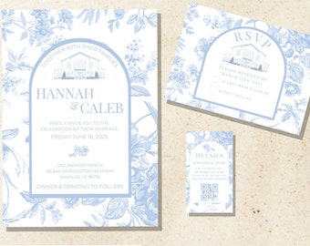 DIY Italian Blue Floral Wedding Invitation Suite | DIGITAL DOWNLOAD | Printable | Print from Canva