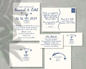 Blue Champagne Tower Wedding Invitation Suite | DIY Printable (Digital Download)