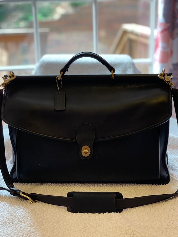 1970’s Vintage Coach Black Leather Briefcase with Lea… Gem