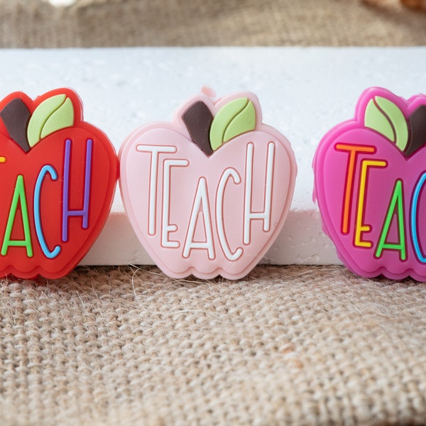 Teach apple silicone focal bead, alphabet fruit silicone bead,  beaded pen,  silicone focal bead for pen