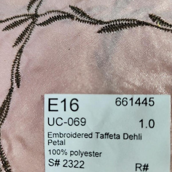 Going out of Business Sale. Embroider Taffeta. Dehli Petal Peach Pink. 1 yard Fancy Fabric. Could be used for decorative pillows
