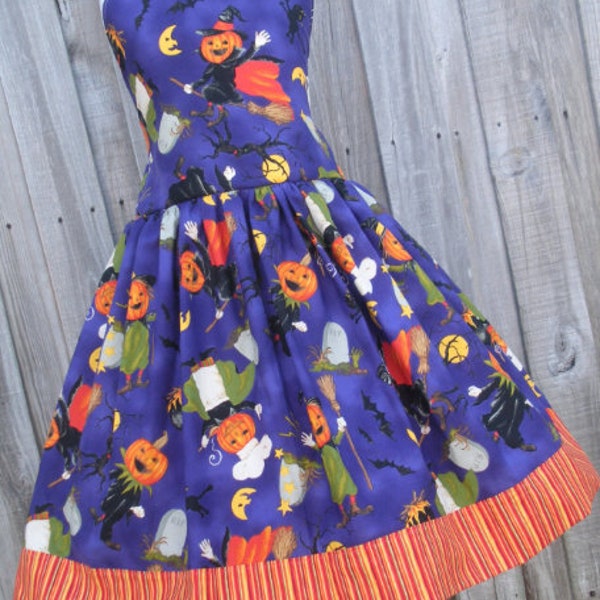 Shop Closing Michael Miller Purple Pumpkins Halloween 3 1/2 yards Dress not Included. Display only. Fabric is left from end of project