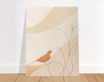 Minimalist Line Art Bird & Botanicals - Earth Tone Digital Wall Art Printable