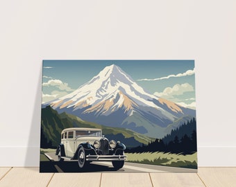 Vintage Classic Car Mountain Landscape Wall Art | Retro Travel Poster | Digital Download
