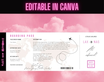 Editable Boarding Pass Template, Printable Boarding Ticket, Canva Boarding Pass Invitation Trip, Birthday Invitations, Digital Download