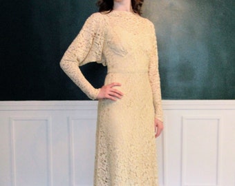 1930s Cream Lace Wedding Dress