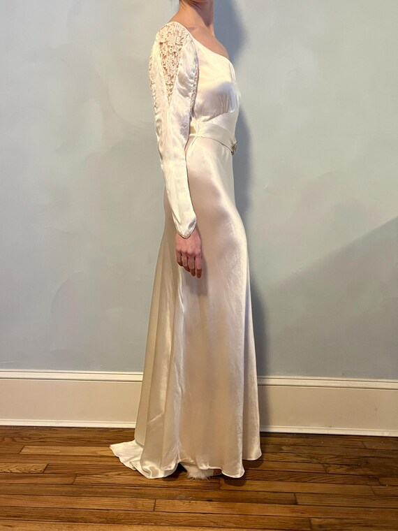 Vintage 1930s Embroidered Satin Wedding Dress