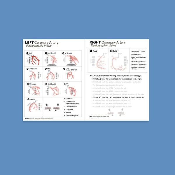 Left & Right Coronary Artery Radiographic Views Reference Sheet (CardioVue)