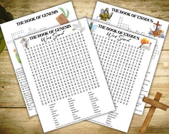 Genesis and Exodus Christian Crossword Puzzles Religious Word Search Bible Study Tools Church Event Christian Games Bible Games Church Games