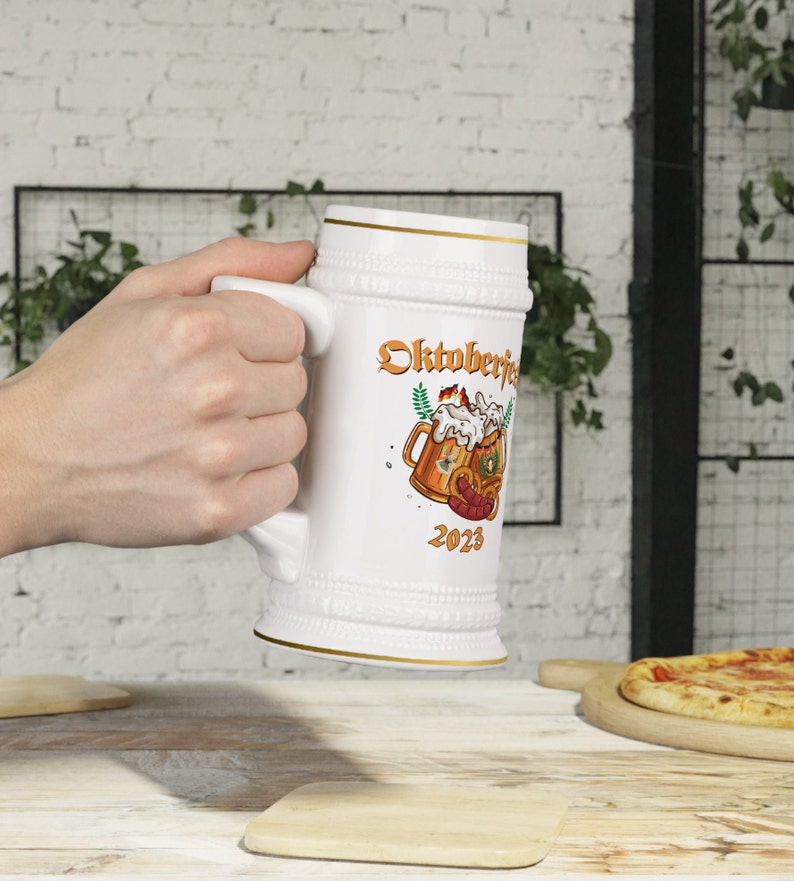Boccale Birra Tedesco Oktoberfest 1.0 Liter Con Coperchio - Regalo Per Appassionati - Foto 4