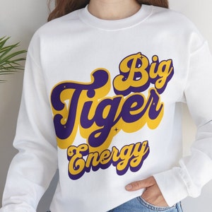 Big Tiger Energy Sweatshirt Tigers Shirt Long Sleeve Retro Tigers Fan Gift Crewneck Sweatshirt Graduation Gift Tigers Gift, Tigers Tee