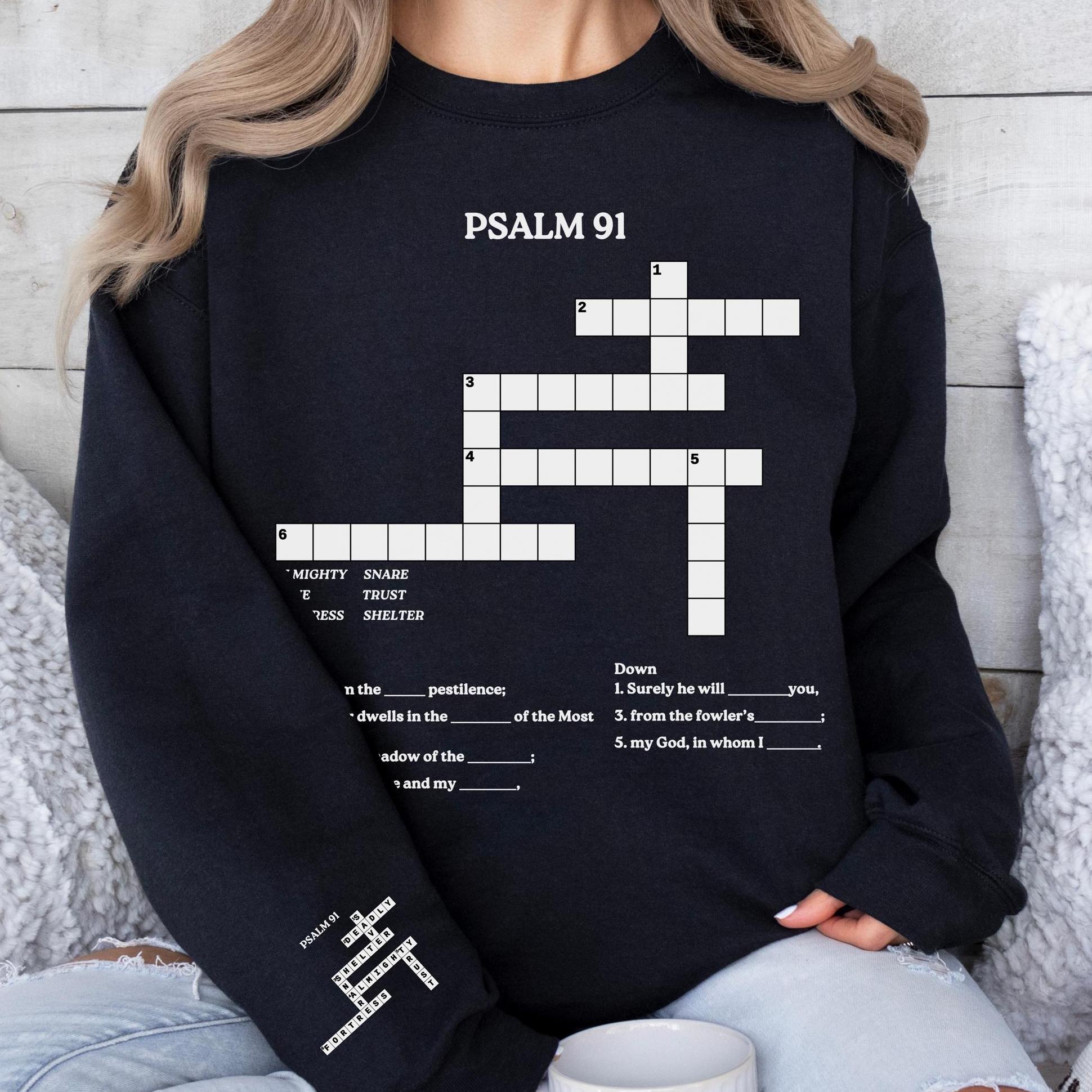 Felpa cristiana Salmo 91 Maglietta cruciverba Regalo religioso per