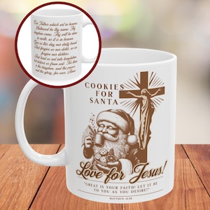 Christliche Weihnachtskaffeetasse für Christen, religiöse Geschenkidee für Christen, Jesus &#39;Auferstehungskreuz & Santa Cup Das Vaterunser
