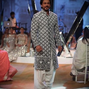 Black Thread-Embroidered SRK-Style Sherwani Set – Wedding Groom Wear | Kph Outfits