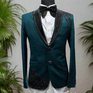 Men's Teal Blue Emblished Designer Tuxedo Suit| Men's  Customise Designer Stylish Tuxedo Suit| Mens Wedding Designer Tuxedo Suit