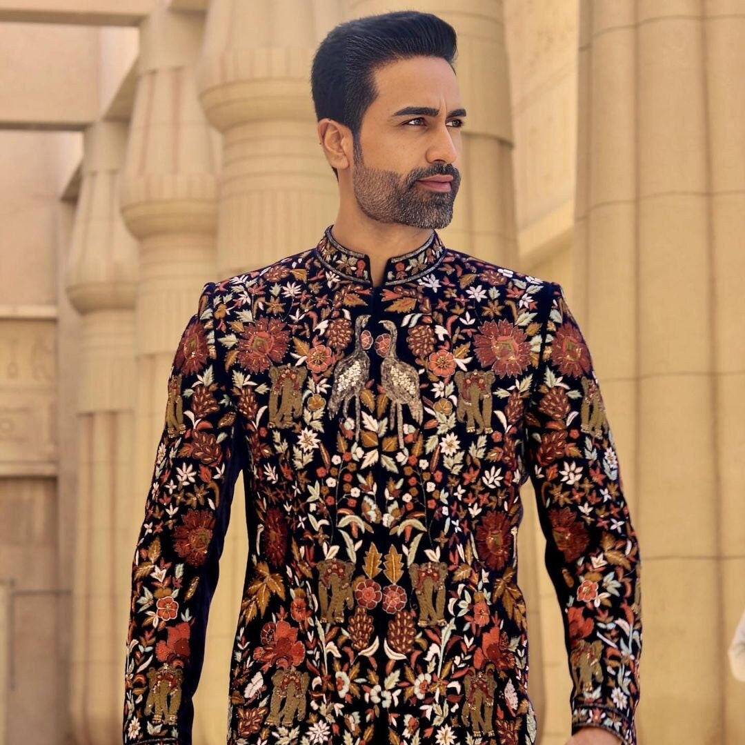 Men's Luxury Stylish Multi Colour Embroidery Designer Sherwani Set | Wedding Special Designer Sherwani | Latest Design Men's  Sherwani Set