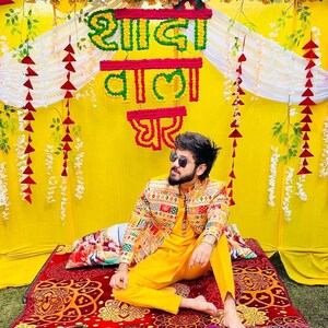 side profile groom in haldi jodhpuri set – Kph Outfits