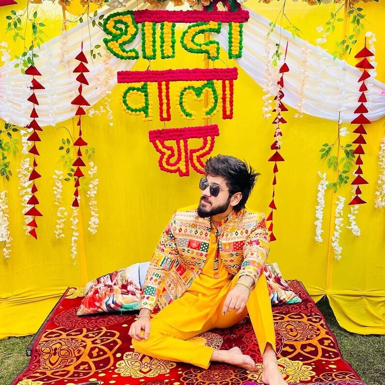 side profile groom in haldi jodhpuri set – Kph Outfits