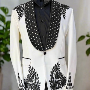 Men's Ivory Luxury Designer Tuxedo Suit| Men's  Customise Designer Stylish Tuxedo Suit| Groom Special Tuxedo Suit | Men's Hand Work Tuxedo