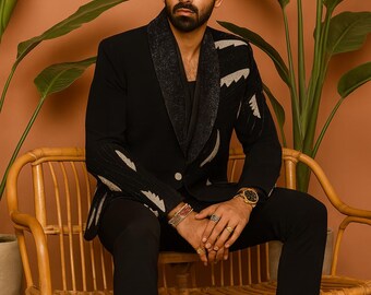 Men's Black Armani Designer Tuxedo Suit – Groom Wedding Reception