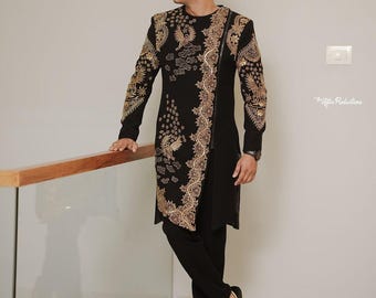 Black Golden Zardozi Sherwani Set – Wedding Groom Wear | Kph Outfits