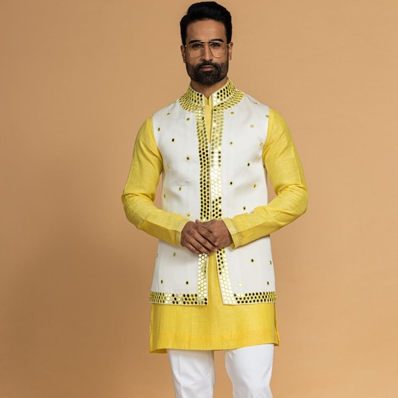 Men s Exclusive Customise Designer Stylish Real Mirror Nehru Jacket Set Haldi Special Designer Kurta Pajama and Koti Designer Waistcoat Etsy Denmark