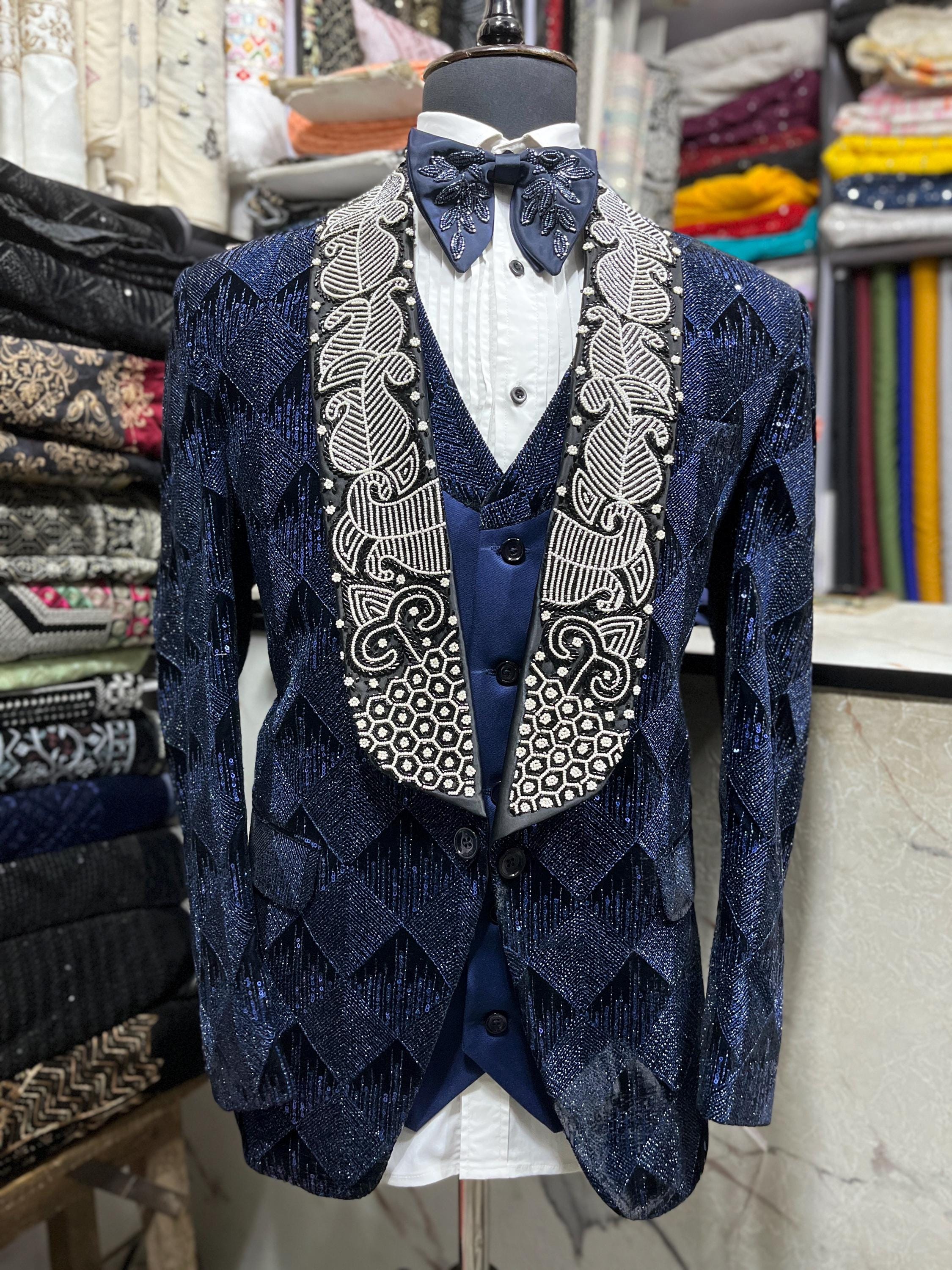Men's Velvet Suit Shawl Lapel Dark Navy Suit main image 0