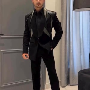 Black Armani Tuxedo Suit – Beaded Dana Embellished, Made-to-Order Groom Wear