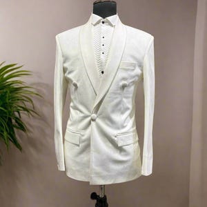 Men's  Exclusive Ivory Double Breast Velvet Tuxedo Suit | Groom Special Royal and Luxury Velvet Tuxedo Suit | Wedding Special Tuxedo