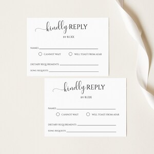 Modèle de carte Rsvp avec demande de chanson, exigences alimentaires de la carte Rsvp, veuillez répondre à l’invitation Insérer la carte Rsvp à téléchargement instantané EWP001